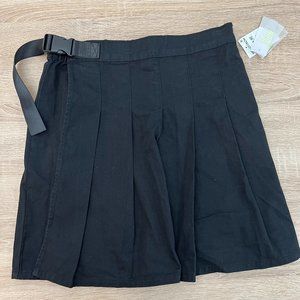 BP. Pleated Cotton Twill Skirt Belted Elastic Wrap Front Mini Size Small